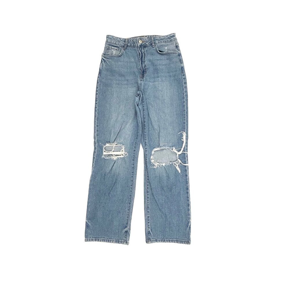 Forever 21 Straight Destroyed Knees Women's size 29 Medium Wash Blue Denim Jeans